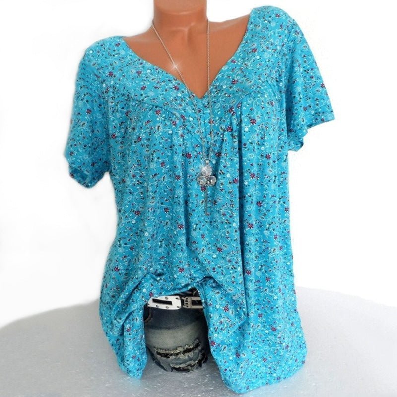 🌞Spring Awakening: 50% Off!🌸Women's Short-Sleeve Blouse with Spring Floral Print: V-Neck & Relaxed Fit – Breathable, Wrinkle-Free & Figure-Flattering for Spring & Summer
