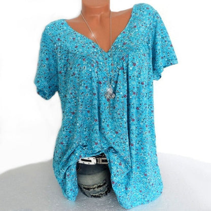 🌞Spring Awakening: 50% Off!🌸Women's Short-Sleeve Blouse with Spring Floral Print: V-Neck & Relaxed Fit – Breathable, Wrinkle-Free & Figure-Flattering for Spring & Summer