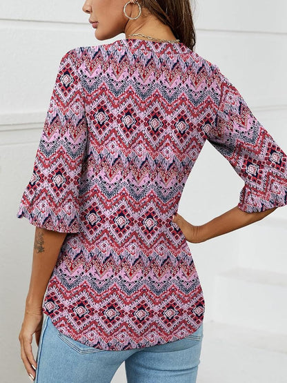💕Limited Time Sale 50% Off👚Women's 3/4 Length Sleeve V-Neck Ruffle Sleeve Tunic Blouses