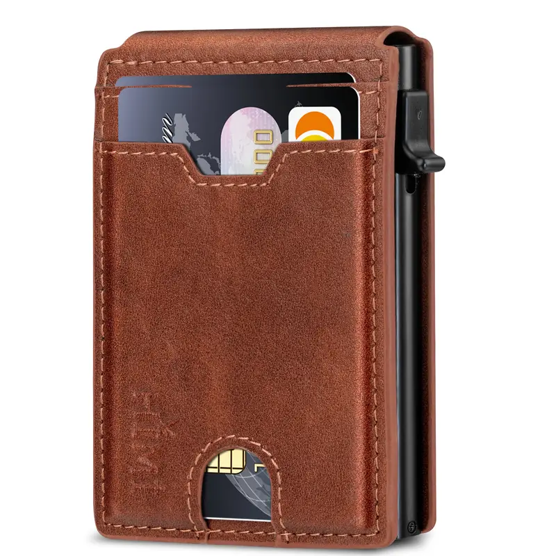 ✨AirTag Wallet for Men - with Pop Up Aluminum Case Money Clip Slim Leather Slots Credit Card Holder RFID Blocking Bifold Minimalist Wallet