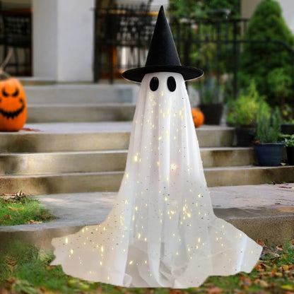 👻✨Halloween Spooky Lighted Ghost Decor Set, Indoor Outdoor Decorative Wind-Resistant Party Decoration Set with String Lights, Waterbags & Hats for Porch Yard, Lighted Party