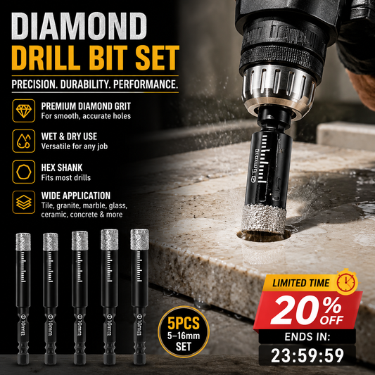 Diamond Drill Bits Set – 5-16mm Sizes, Hex Shank, Dry/Wet Use – Smooth Precision Holes