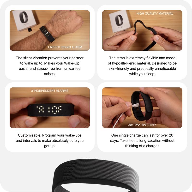 Silent Vibration Alarm Clock - Wrist-Worn Wake-Up Device for Heavy Sleepers, Avoids Disturbing Partners