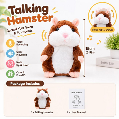 Talking Hamster Plush – repeats whatever you say, auto head-shaking, hilarious fun for kids & adults