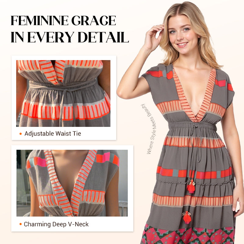 💕What should I wear tomorrow?💕Women's Loose V-Neck Vintage Stripe Pattern Sleeveless Dress