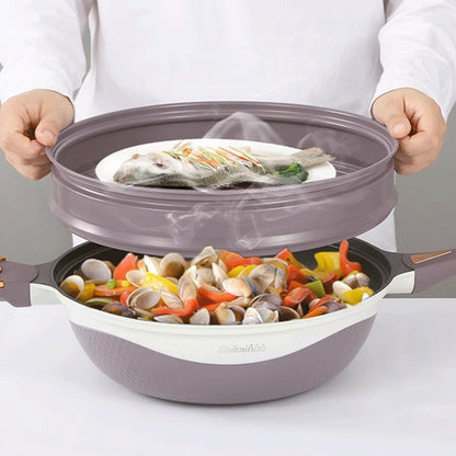 🍳🔥 Non-Stick Pan with Steamer Basket - Healthy Cooking without Oil, Even Heat Distribution for Perfect Results Every Time ✨