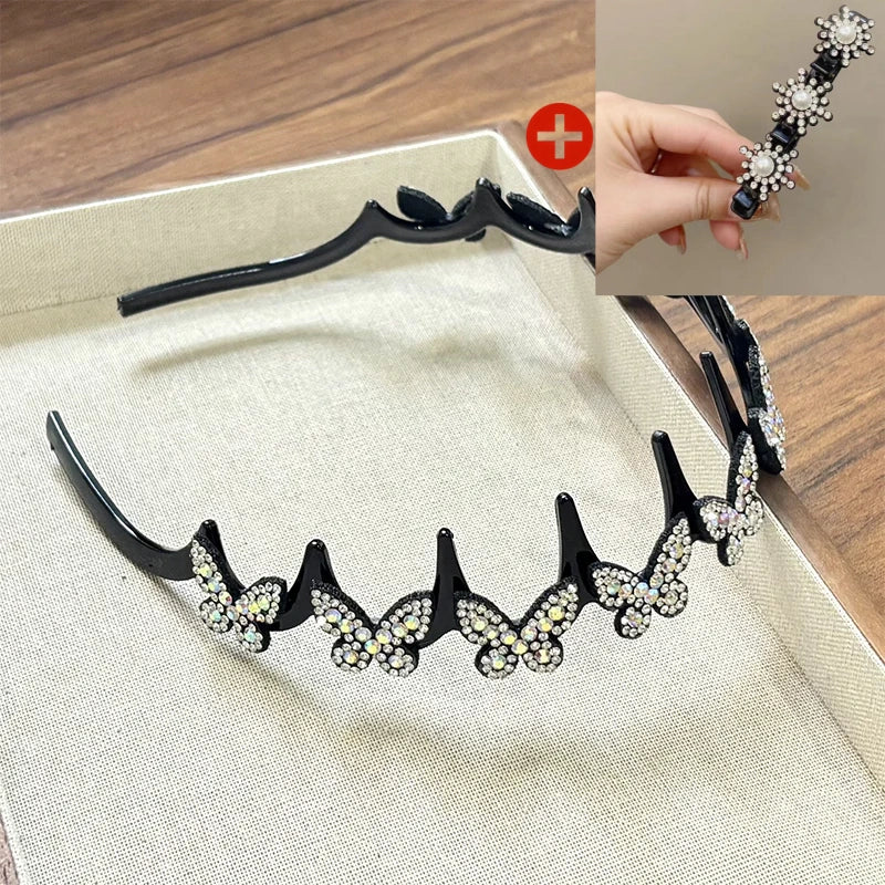 💥Wavy Crystal Headband Set - Lightweight Non-Slip Girly Feminine Hair Accessory, Sparkling Crystal-Accented Wave-Shape Band for Weddings & Everyday Wear, Girly Feminine Items