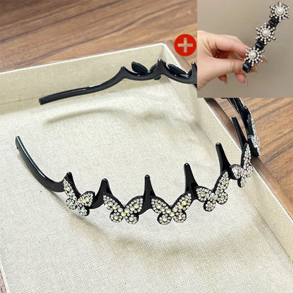 💥Wavy Crystal Headband Set - Lightweight Non-Slip Girly Feminine Hair Accessory, Sparkling Crystal-Accented Wave-Shape Band for Weddings & Everyday Wear, Girly Feminine Items