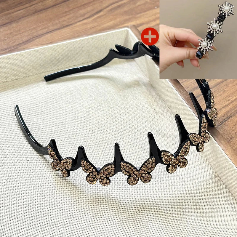💥Wavy Crystal Headband Set - Lightweight Non-Slip Girly Feminine Hair Accessory, Sparkling Crystal-Accented Wave-Shape Band for Weddings & Everyday Wear, Girly Feminine Items