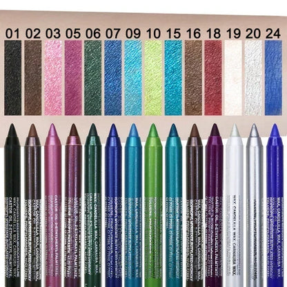 🌈14-Pack Waterproof Colored Gel Eyeliner Pencil – Metallic & Shimmer Finishes, Smudge-Proof（Pencil sharpener color is random）