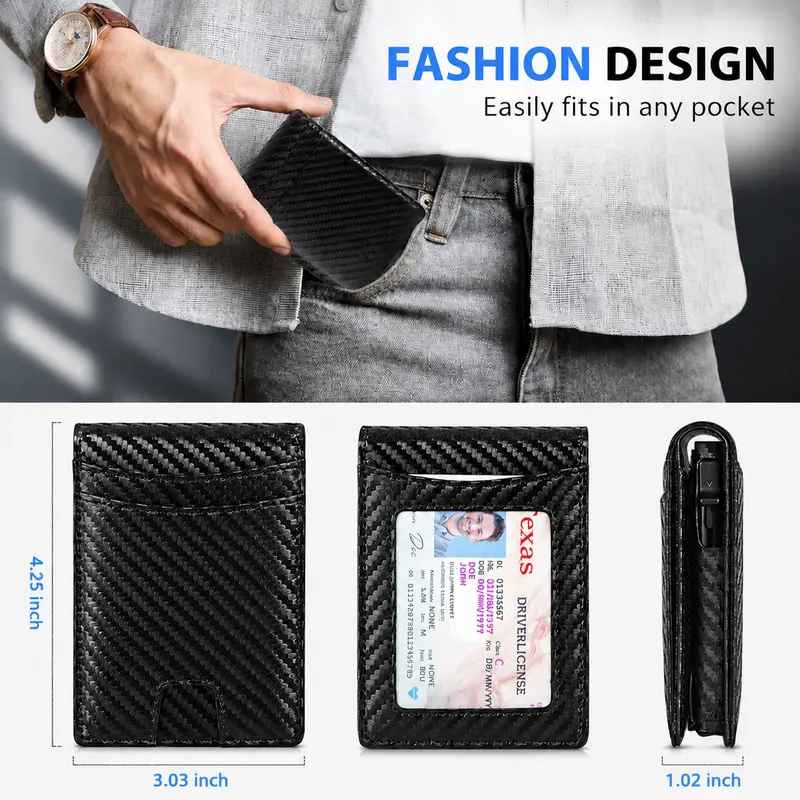 ✨AirTag Wallet for Men - with Pop Up Aluminum Case Money Clip Slim Leather Slots Credit Card Holder RFID Blocking Bifold Minimalist Wallet