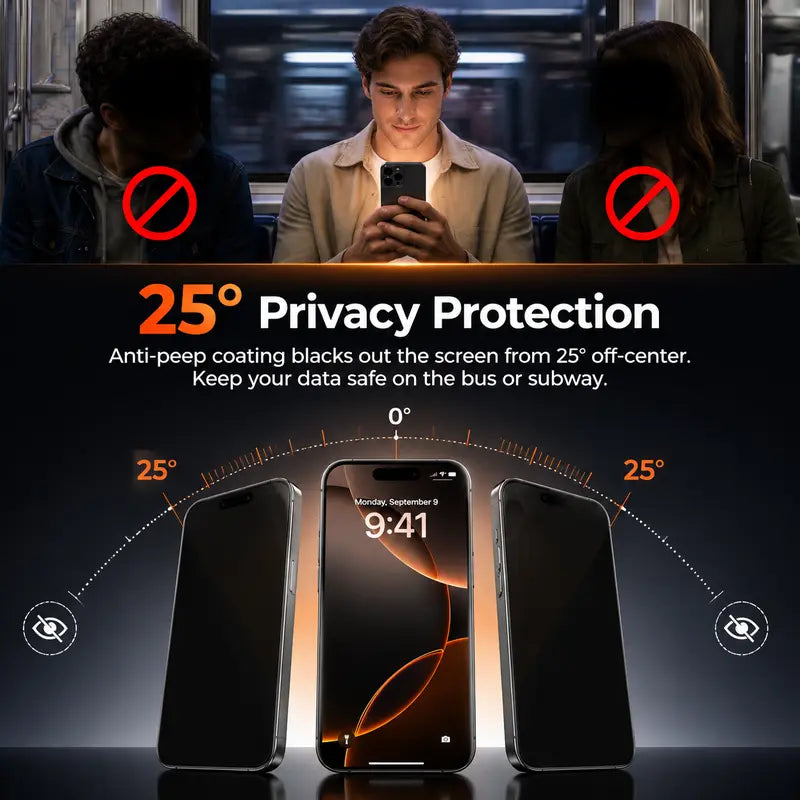 ⏰HD/Anti-Peeping Tempered Glass Screen Protector with Auto Dust-Elimination Installation