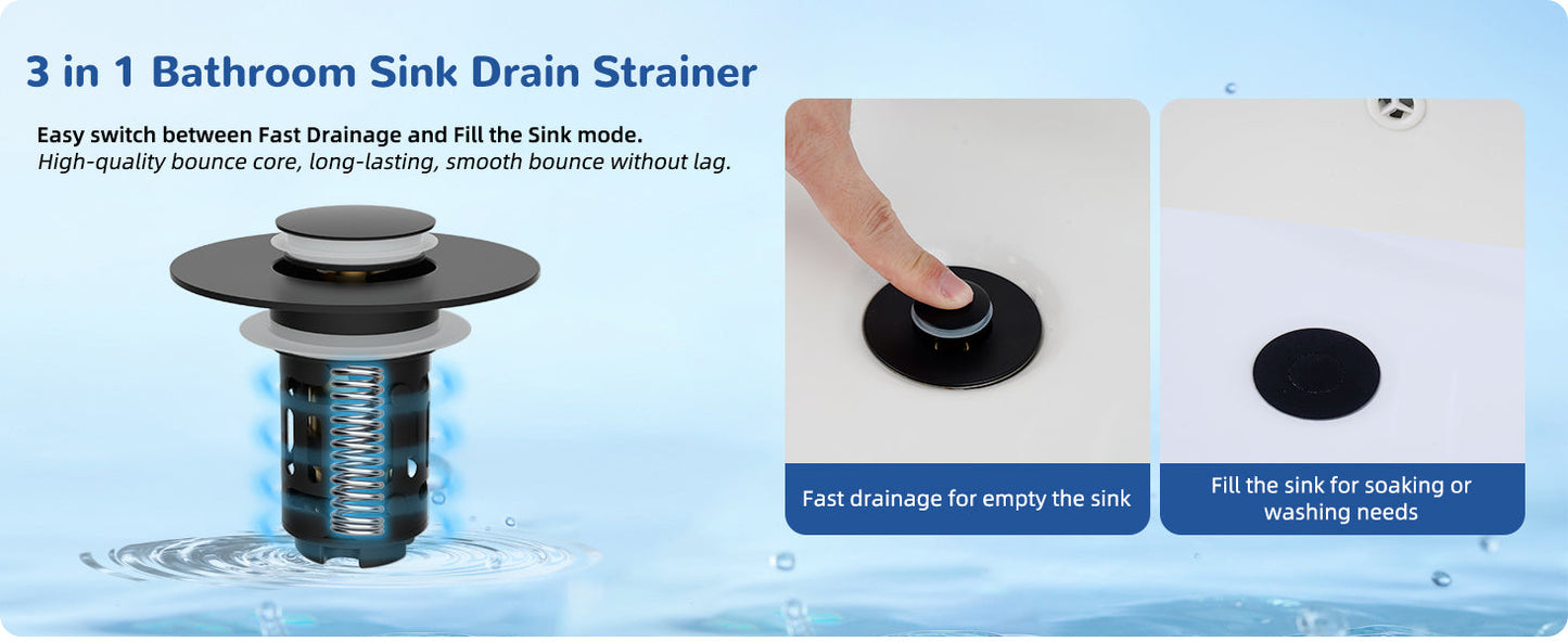 Upgraded 3-in-1 Bathroom Sink Drain Strainer