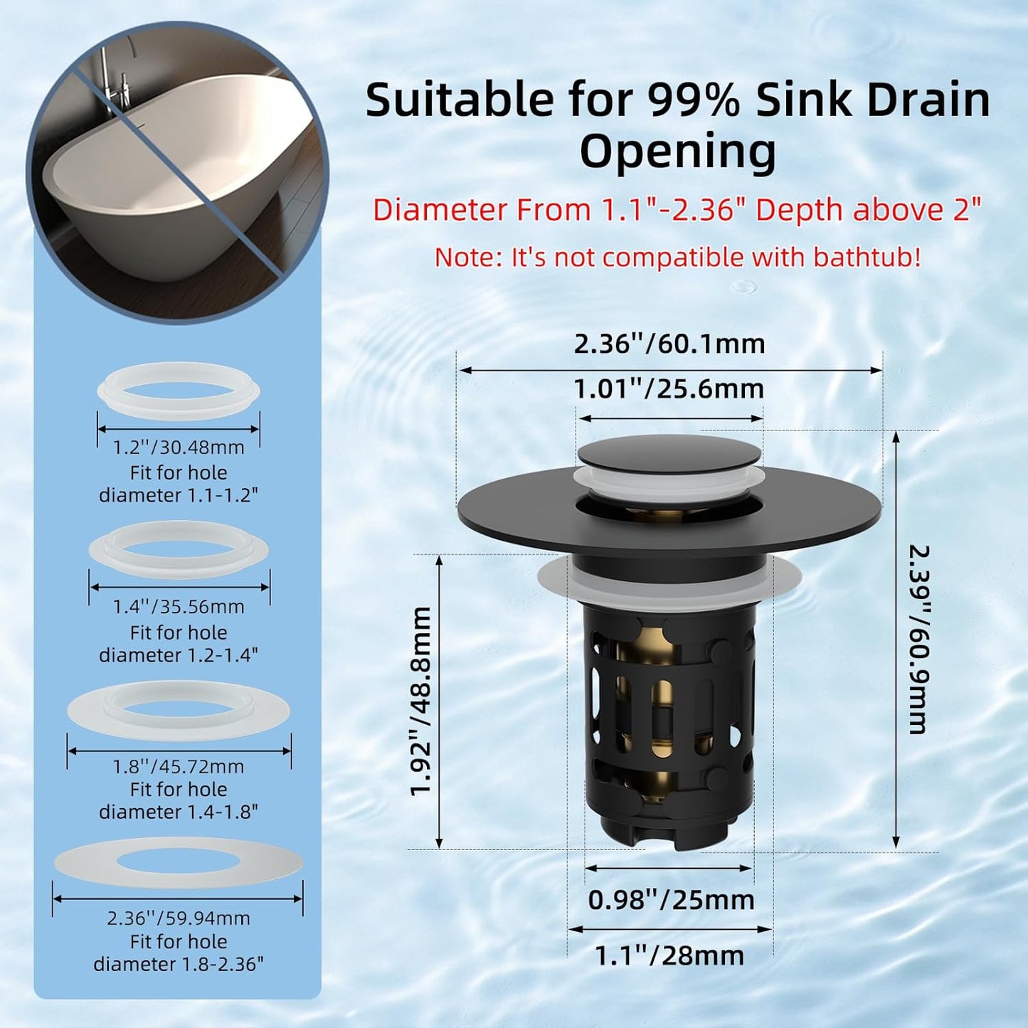 Upgraded 3-in-1 Bathroom Sink Drain Strainer