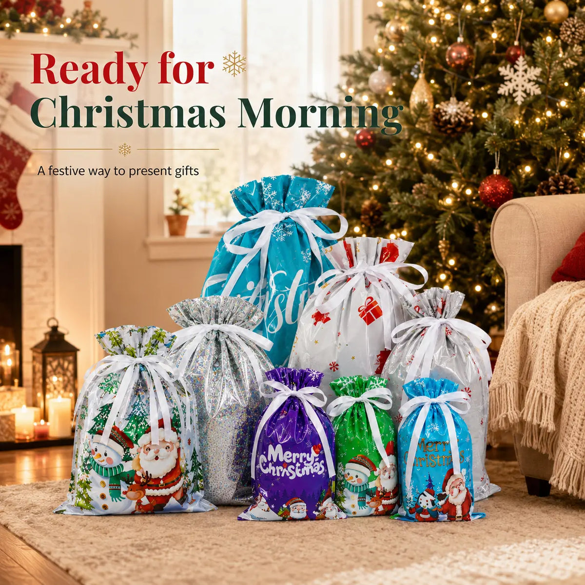 Ready for Christmas!🎅Drawstring Christmas Gift Bags (Biodegradable)