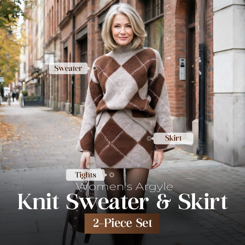 👚Diamond-patterned knit sweater and skirt 2-piece set – Effortless Stylish Outfit in One