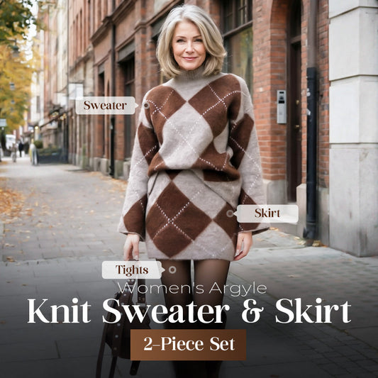 👚Diamond-patterned knit sweater and skirt 2-piece set – Effortless Stylish Outfit in One