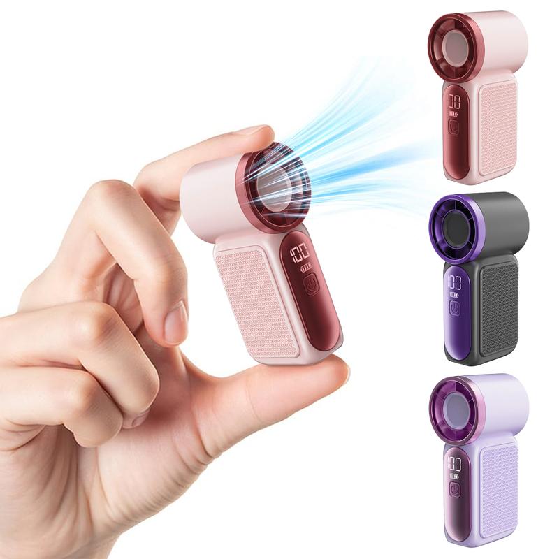 ❄️Mini Handheld Fan with LED Display👍5-Speed Turbo Pocket size Fan✨USB Rechargeable, High-Speed Cooling for Travel & Makeup