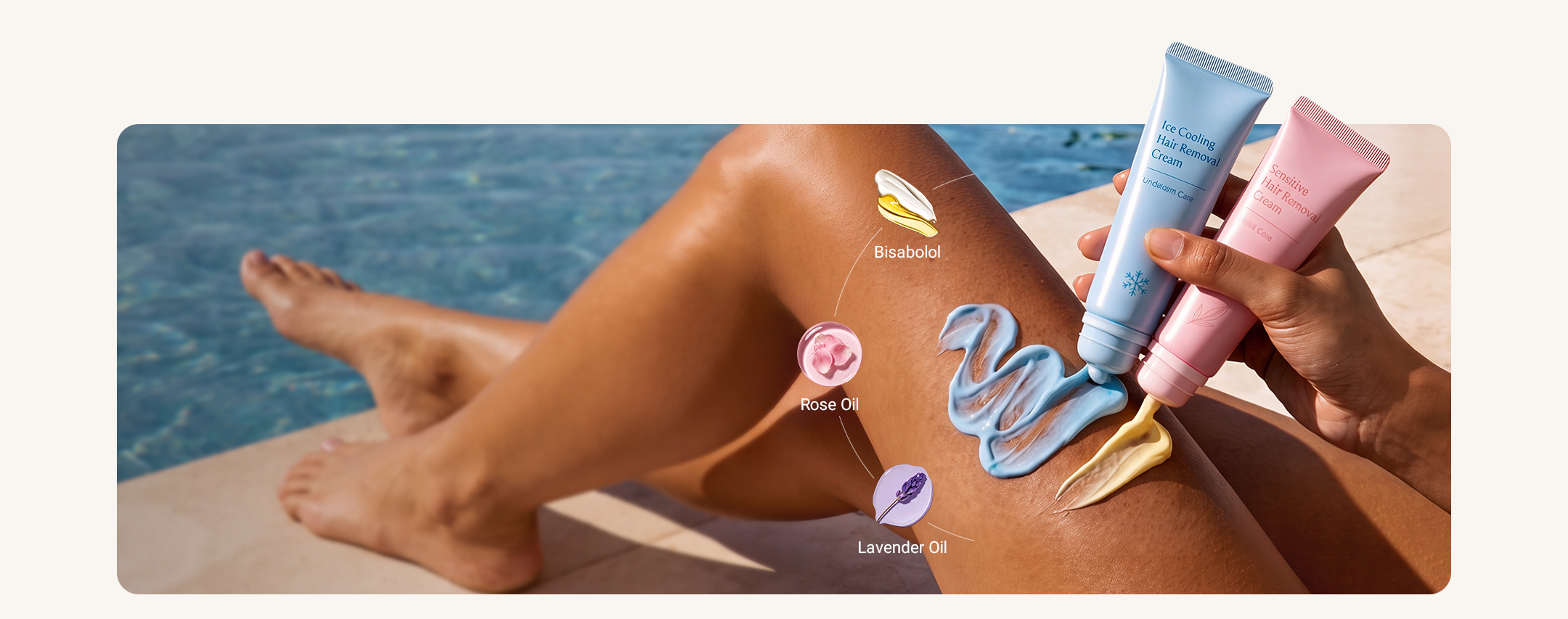 Botanical infused hair removal cream with rose oil, lavender oil and bisabolol