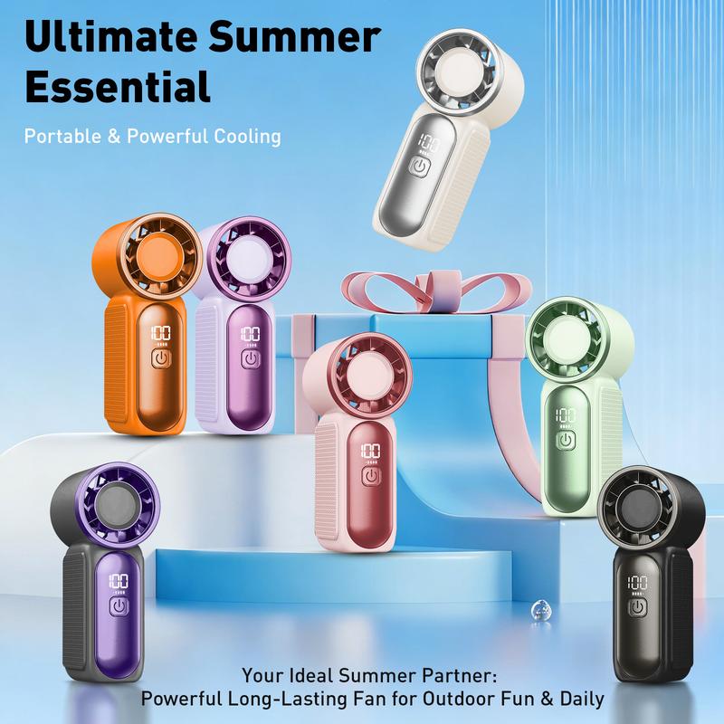 ❄️Mini Handheld Fan with LED Display👍5-Speed Turbo Pocket size Fan✨USB Rechargeable, High-Speed Cooling for Travel & Makeup