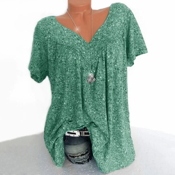 🌞Spring Awakening: 50% Off!🌸Women's Short-Sleeve Blouse with Spring Floral Print: V-Neck & Relaxed Fit – Breathable, Wrinkle-Free & Figure-Flattering for Spring & Summer