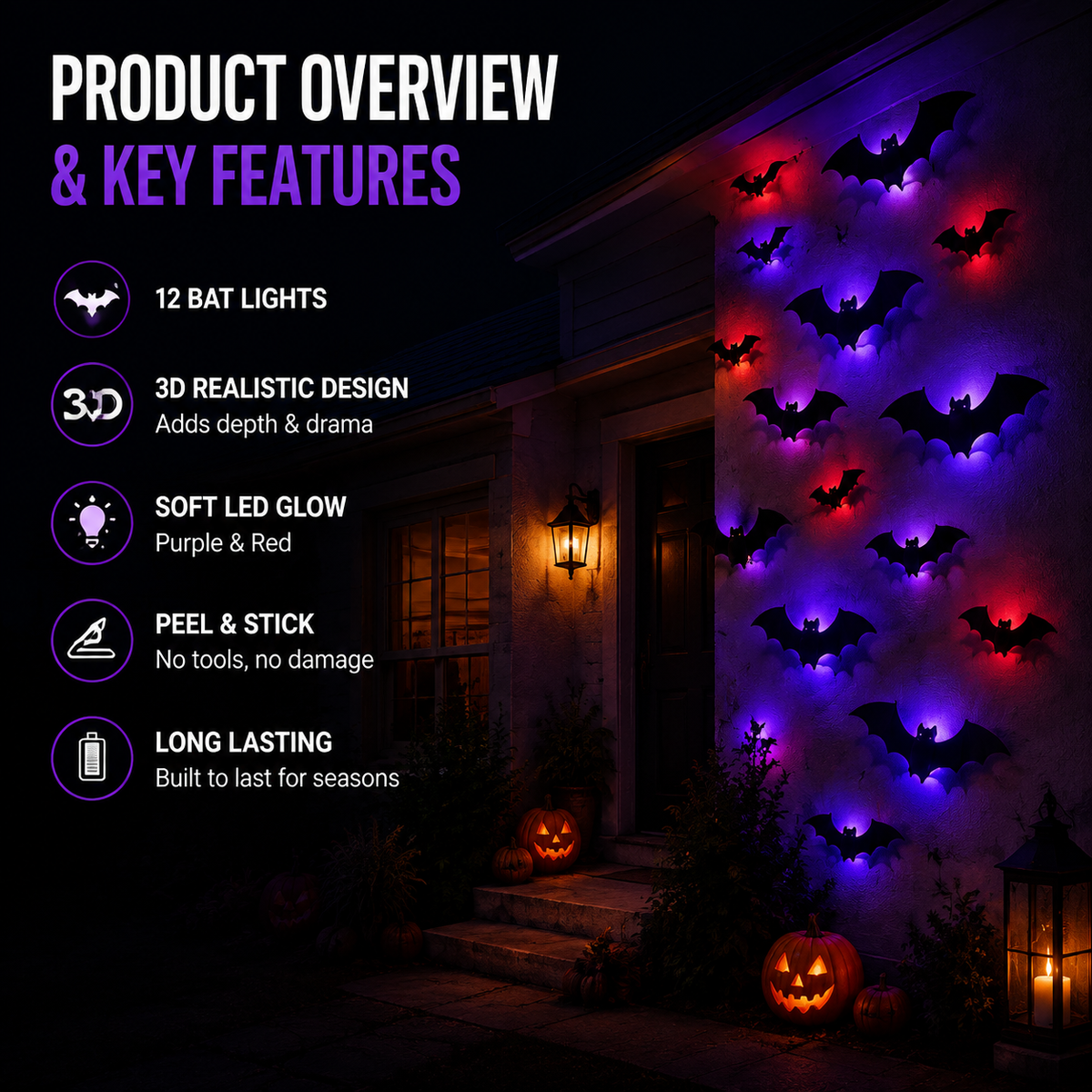 Halloween Bat Wall Stickers – No adhesive needed, peel & stick. Remove without residue – perfect for doors, windows & walls!