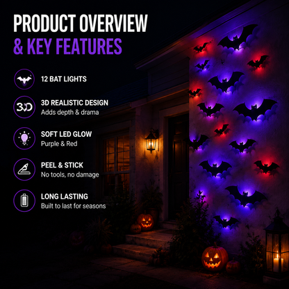 Halloween Bat Wall Stickers – No adhesive needed, peel & stick. Remove without residue – perfect for doors, windows & walls!