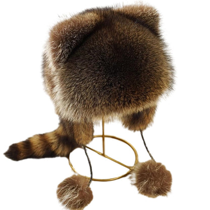 🎁Cute Faux fur Raccoon Tail Parent-Child Plush Hat