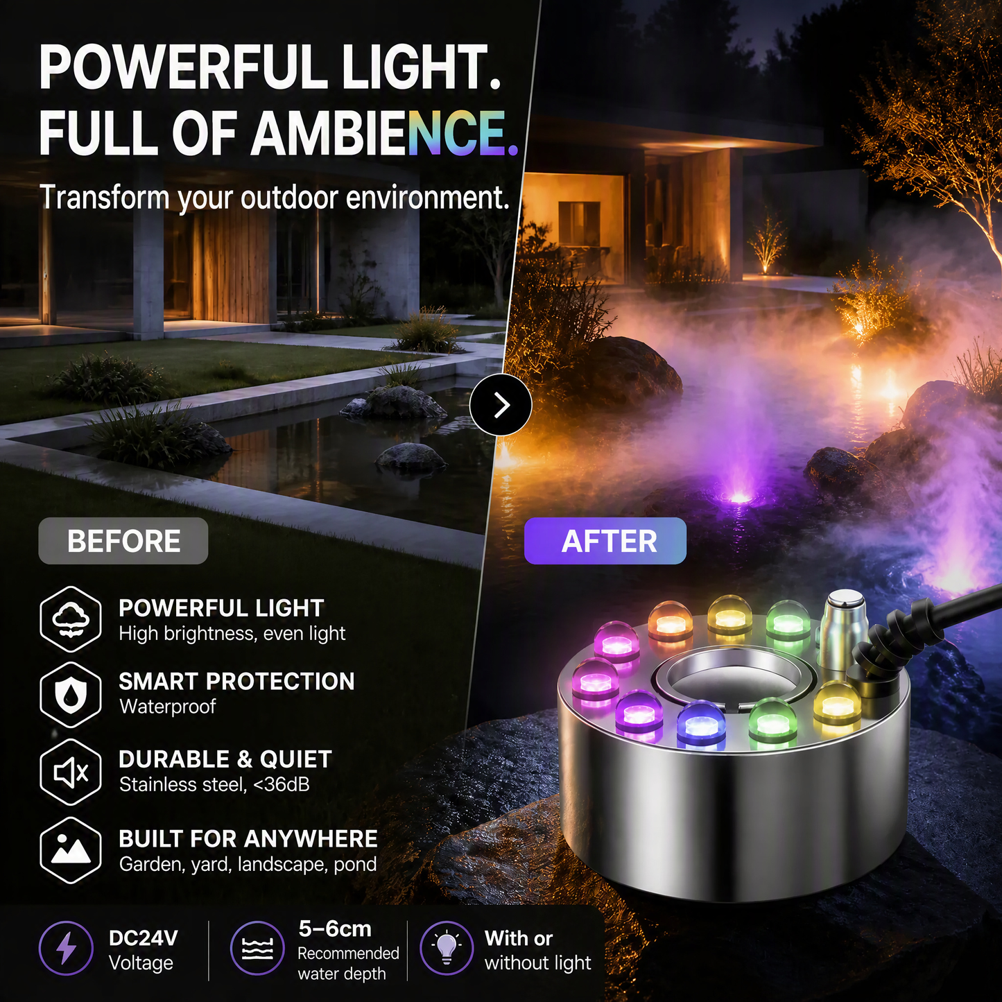 💨 12-LED Ultrasonic Mist Maker Fogger – Creates cool mist & colourful light – Perfect for humidifiers, fountains or Halloween decor – runs quietly in water 💧✨