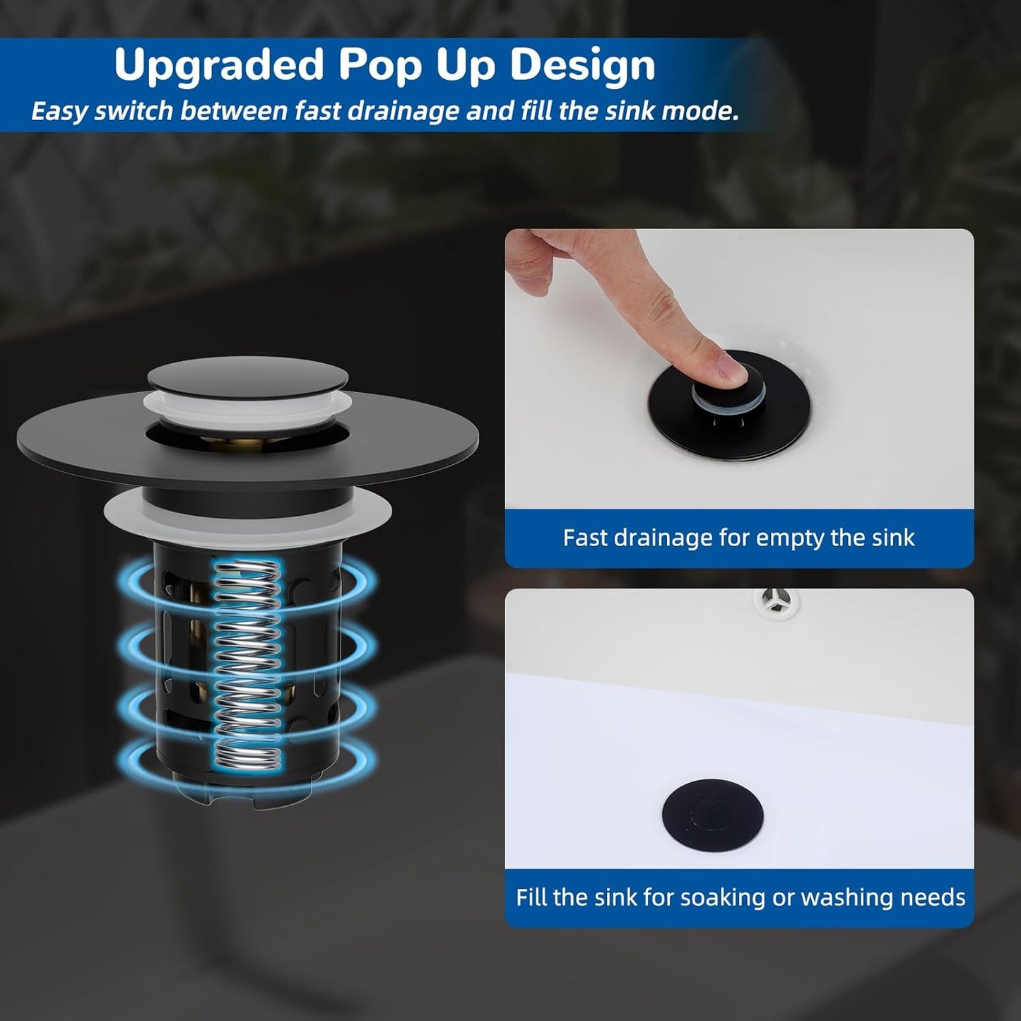 Upgraded 3-in-1 Bathroom Sink Drain Strainer