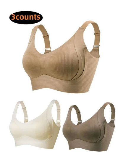 💕Subtle Striped Seamless Bra with W-Support – Comfort & Style!