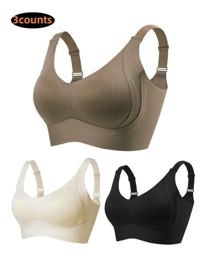 💕Subtle Striped Seamless Bra with W-Support – Comfort & Style!
