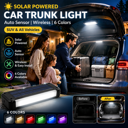Solar LED trunk lighting for cars – Automatic sensor, wireless, 6 colors, for SUVs and vehicles