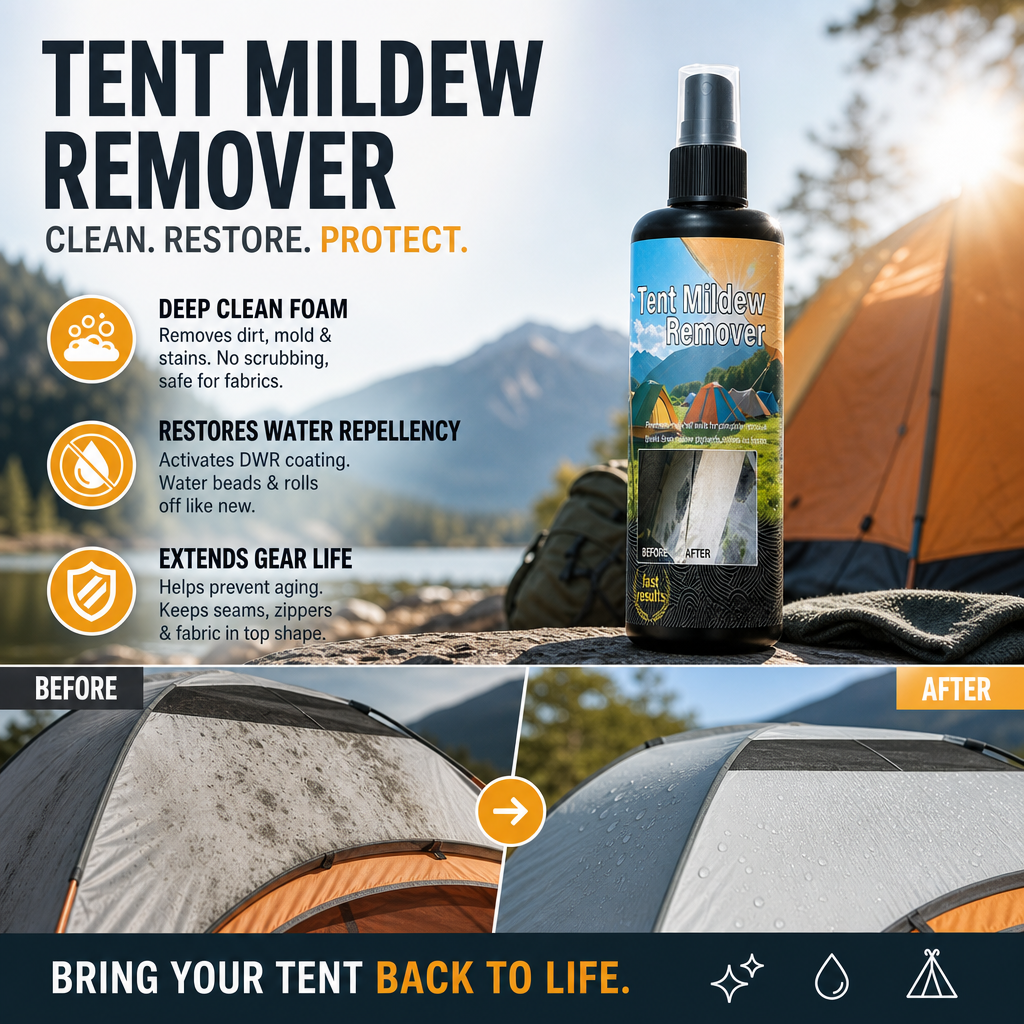 🧴Outdoor Mildew Stain Cleaner – Spray on, wipes off mold instantly. Eco‑friendly, won‘t ruin waterproofing. Tent, awning, shower curtain – all like new! 🏕️💪