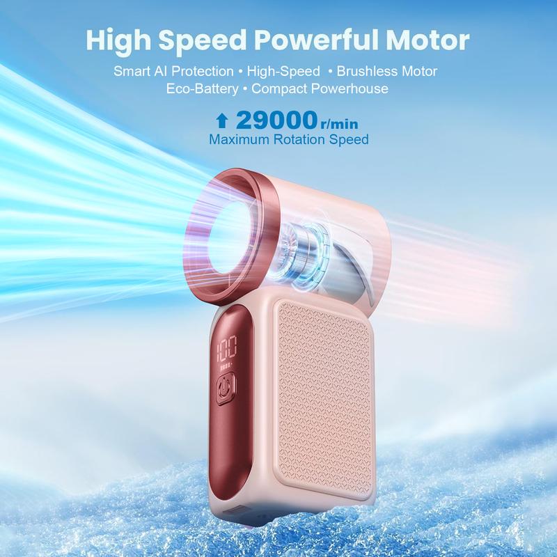 ❄️Mini Handheld Fan with LED Display👍5-Speed Turbo Pocket size Fan✨USB Rechargeable, High-Speed Cooling for Travel & Makeup