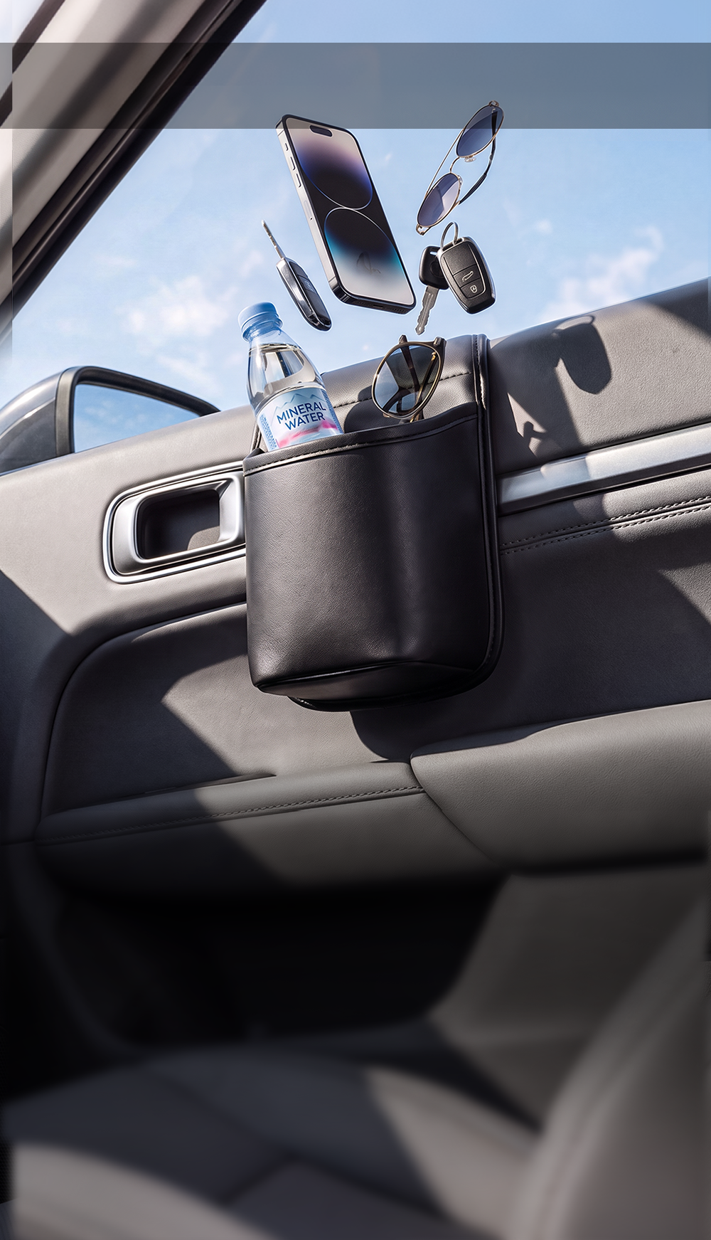 Wide opening car door organizer