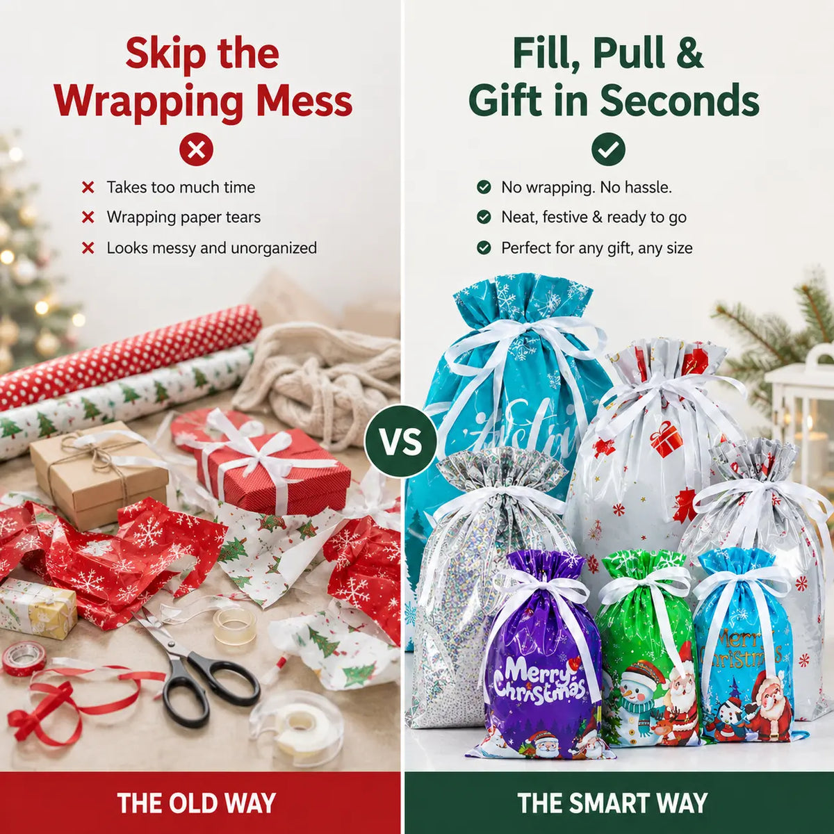 Ready for Christmas!🎅Drawstring Christmas Gift Bags (Biodegradable)