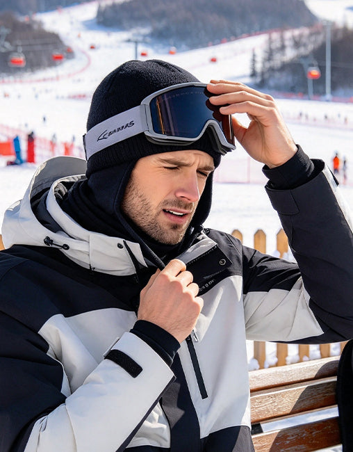 Winter eyewear and neck covering requiring readjustment
