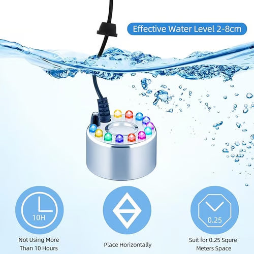 💨 12-LED Ultrasonic Mist Maker Fogger – Creates cool mist & colourful light – Perfect for humidifiers, fountains or Halloween decor – runs quietly in water 💧✨