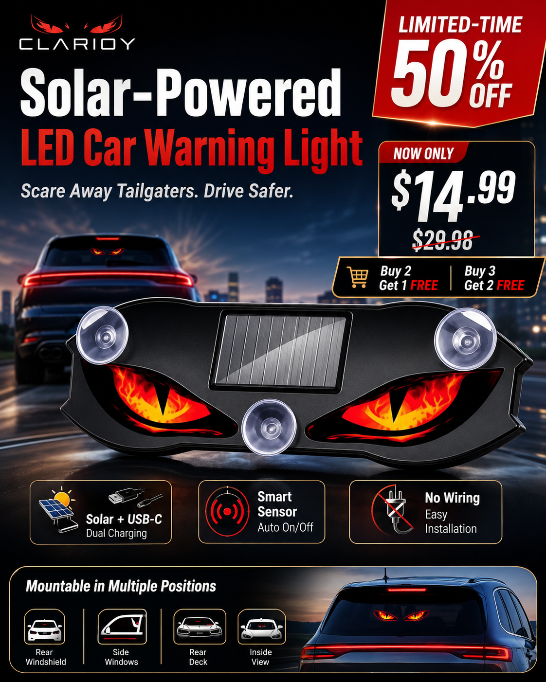 🚗🔆 Solar-Powered LED Car Warning Light – 50% OFF! Solar-powered, weatherproof, automatic activation at dark – for more safety on the roadside. 🔥🛡️
