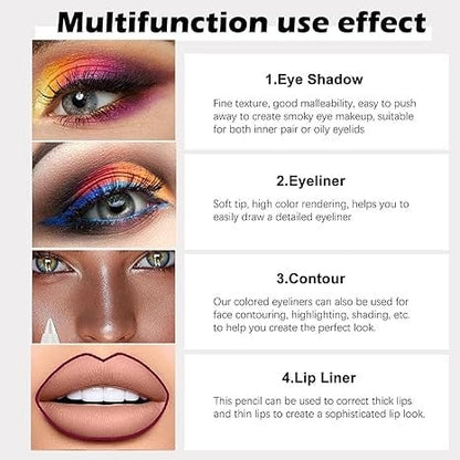 🌈14-Pack Waterproof Colored Gel Eyeliner Pencil – Metallic & Shimmer Finishes, Smudge-Proof（Pencil sharpener color is random）