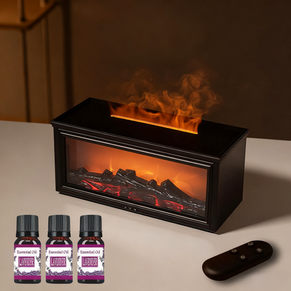 💦 Humidifier with fireplace effect – 7 LED colors and remote control, soothing atmosphere for home/office