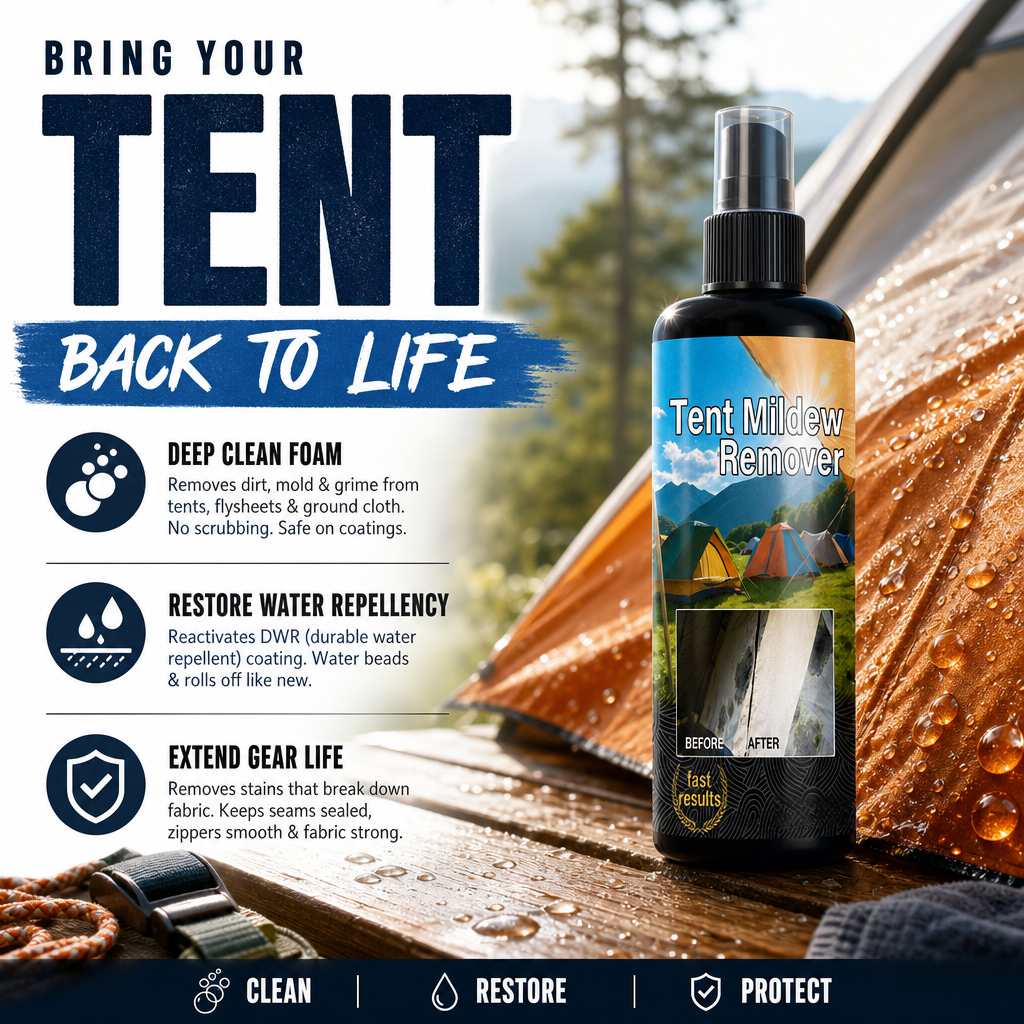 🧴Outdoor Mildew Stain Cleaner – Spray on, wipes off mold instantly. Eco‑friendly, won‘t ruin waterproofing. Tent, awning, shower curtain – all like new! 🏕️💪