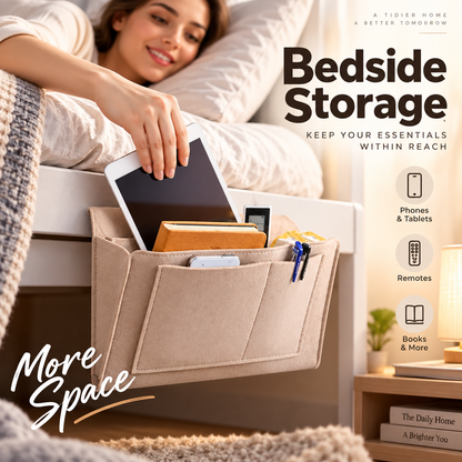 🛏️50% OFF NOW! Bedside Hanging Storage Bag‑Multi‑Pocket Bed Caddy Organizer, Felt Hanging Pouch for Dorm Bunk Bed Hold Tablet Book Phone Stationery