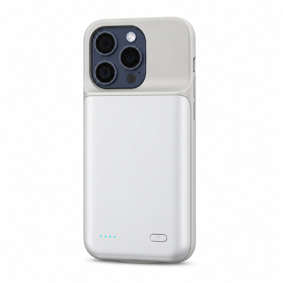 White battery case rear view on a white background. Phone not included.
