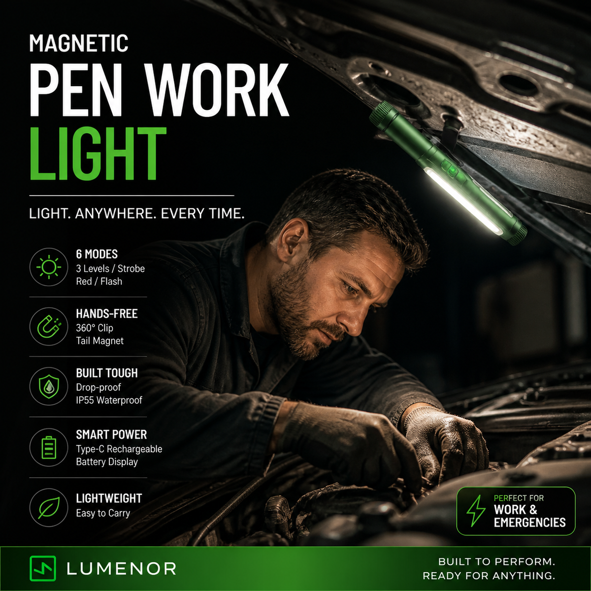 🔦Multifunctional Pen-Shaped Strong Magnetic Work Light