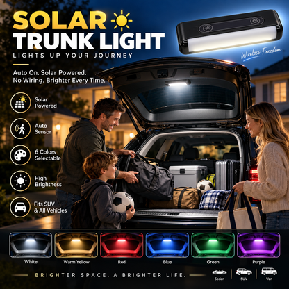 Solar LED trunk lighting for cars – Automatic sensor, wireless, 6 colors, for SUVs and vehicles