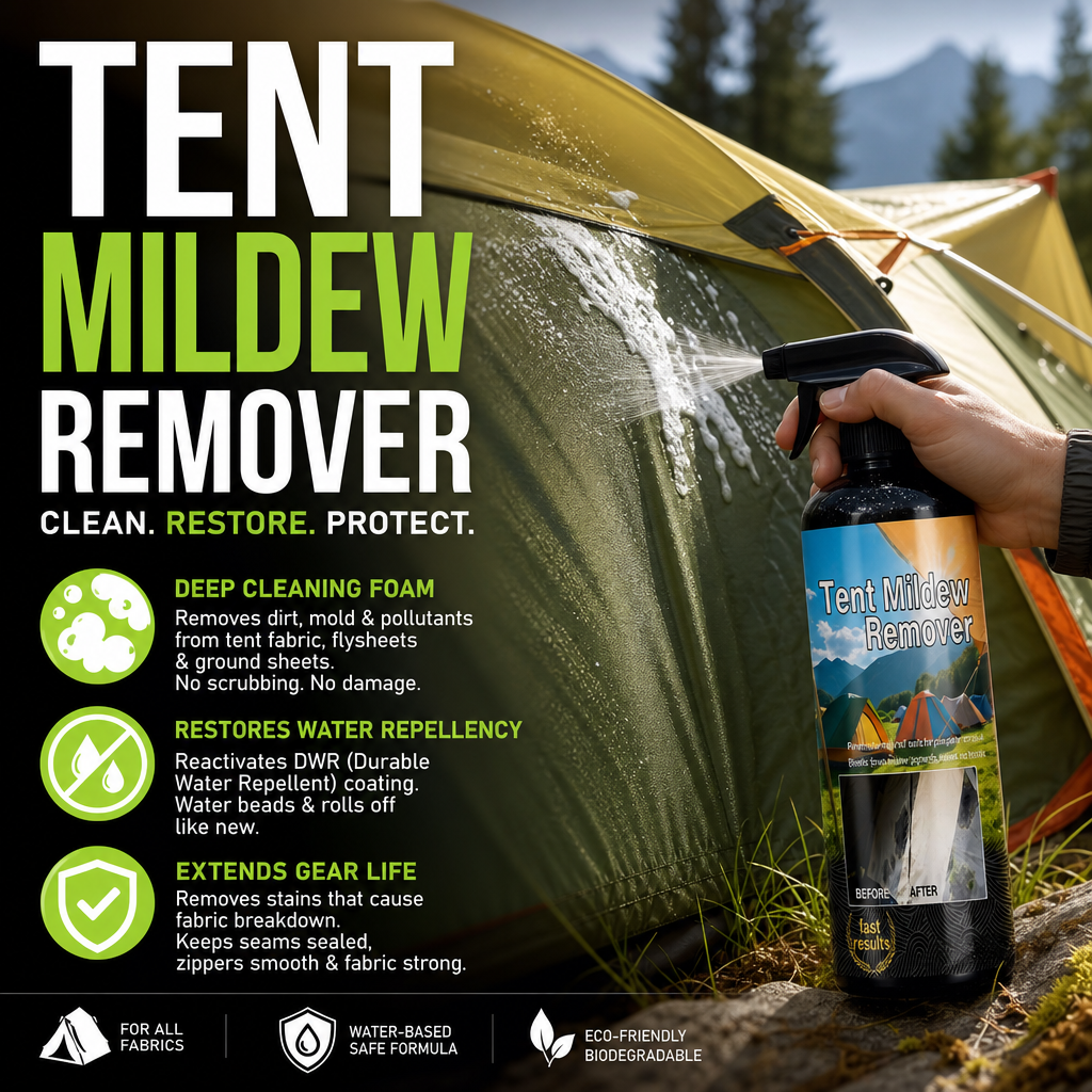 🧴Outdoor Mildew Stain Cleaner – Spray on, wipes off mold instantly. Eco‑friendly, won‘t ruin waterproofing. Tent, awning, shower curtain – all like new! 🏕️💪
