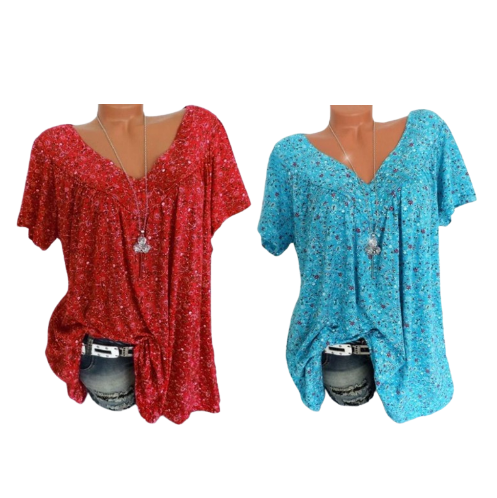 🌞Spring Awakening: 50% Off!🌸Women's Short-Sleeve Blouse with Spring Floral Print: V-Neck & Relaxed Fit – Breathable, Wrinkle-Free & Figure-Flattering for Spring & Summer