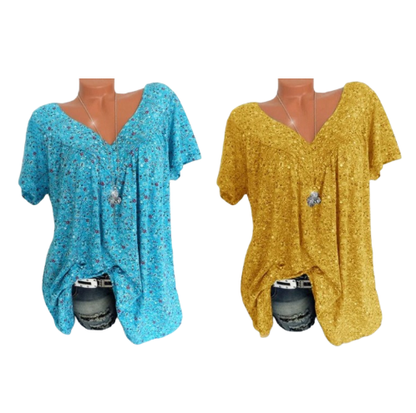 🌞Spring Awakening: 50% Off!🌸Women's Short-Sleeve Blouse with Spring Floral Print: V-Neck & Relaxed Fit – Breathable, Wrinkle-Free & Figure-Flattering for Spring & Summer